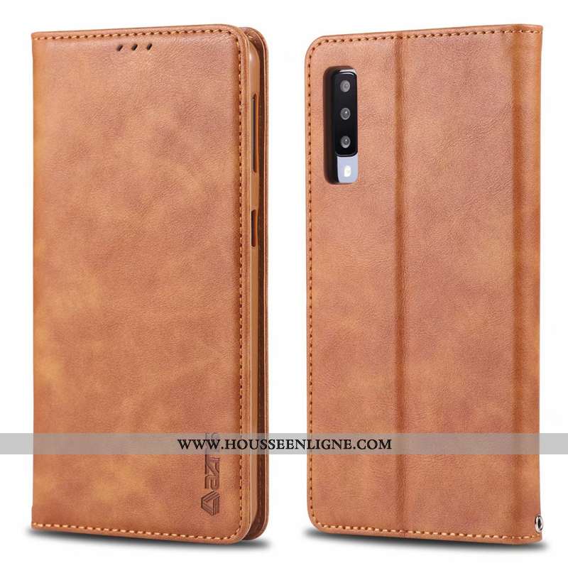 Coque Samsung Galaxy A70s Protection Cuir Business Étui Étoile Luxe Marron
