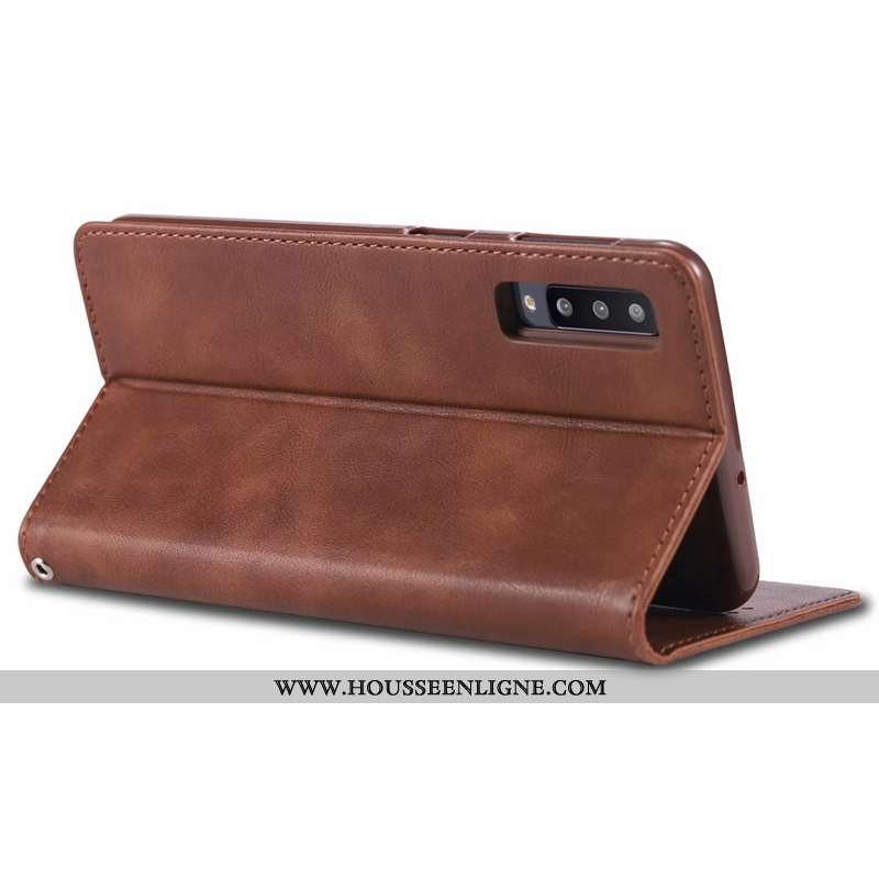 Coque Samsung Galaxy A70s Protection Cuir Business Étui Étoile Luxe Marron