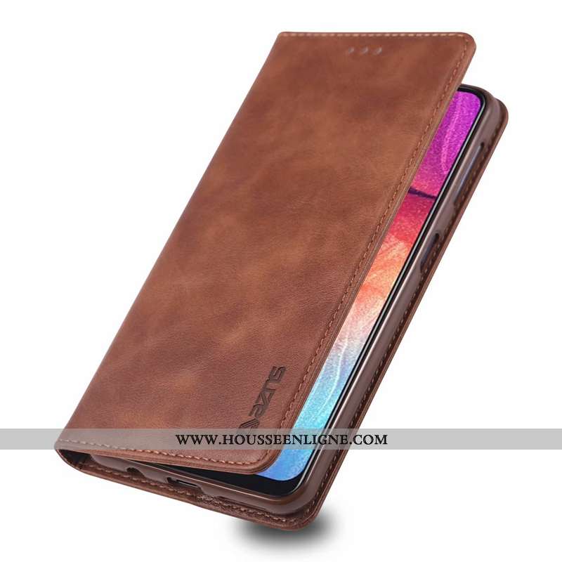 Coque Samsung Galaxy A70s Protection Cuir Business Étui Étoile Luxe Marron