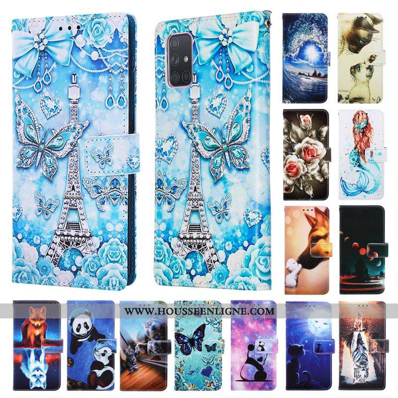 Coque Samsung Galaxy A71 Cuir Fluide Doux Étoile Carte Étui Personnalité Rose