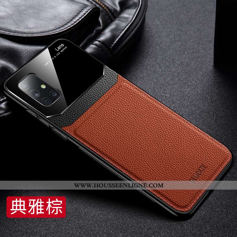 Coque Samsung Galaxy A71 Cuir Modèle Fleurie Incassable Business Téléphone Portable Étoile Marron