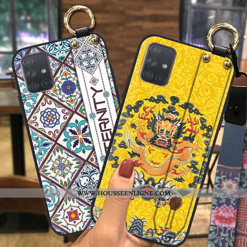 Coque Samsung Galaxy A71 Fluide Doux Protection Support Ornements Suspendus Jaune Vent Ethnique