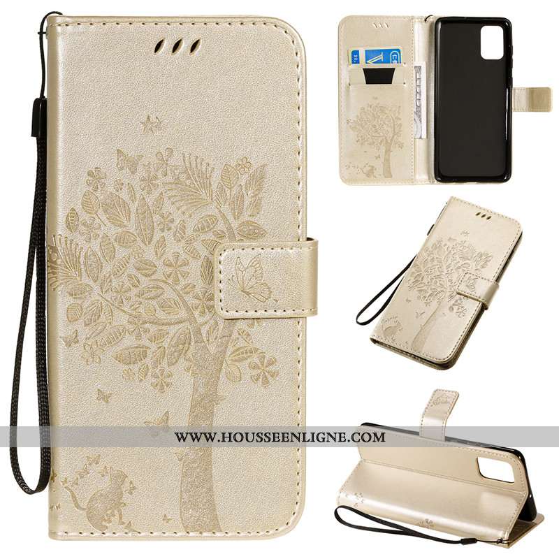 Coque Samsung Galaxy A71 Protection Cuir Fluide Doux Clamshell Étui Carte Tout Compris Doré