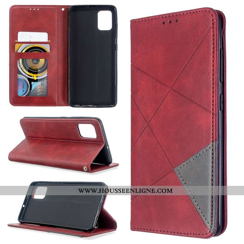 Coque Samsung Galaxy A71 Protection Cuir Rouge Clamshell Téléphone Portable Silicone