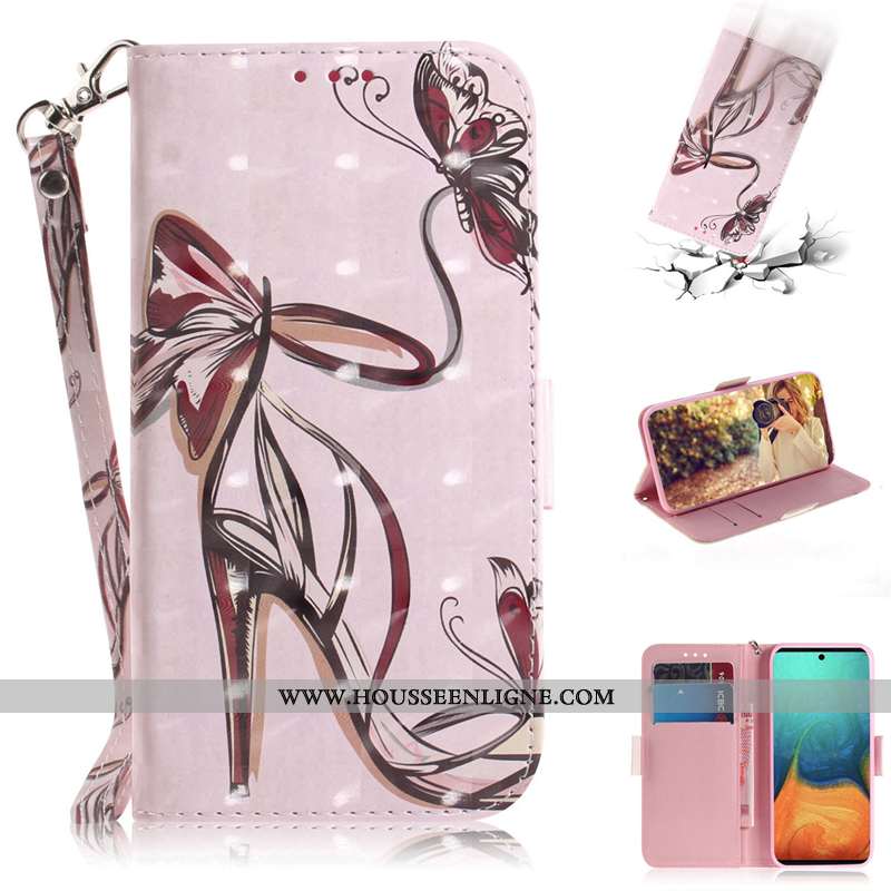 Coque Samsung Galaxy A71 Protection Cuir Téléphone Portable Carte Clamshell Étui Rose