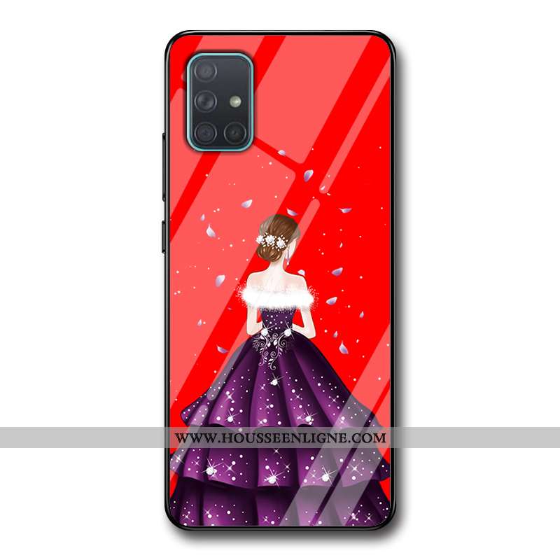 Coque Samsung Galaxy A71 Protection Verre Étui Étoile Incassable Tendance Yarn Rouge