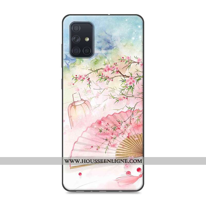 Coque Samsung Galaxy A71 Protection Vintage Étui Téléphone Portable Style Chinois Rose Silicone