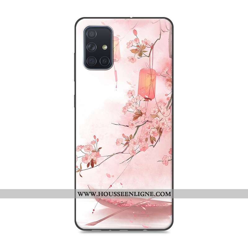 Coque Samsung Galaxy A71 Protection Vintage Étui Téléphone Portable Style Chinois Rose Silicone