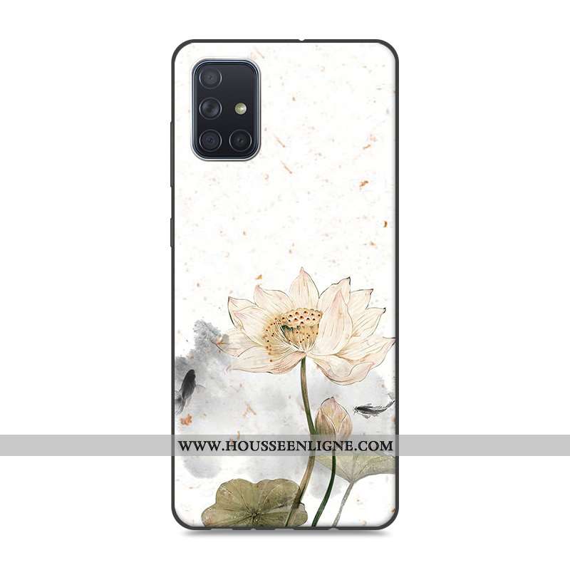 Coque Samsung Galaxy A71 Protection Vintage Étui Téléphone Portable Style Chinois Rose Silicone