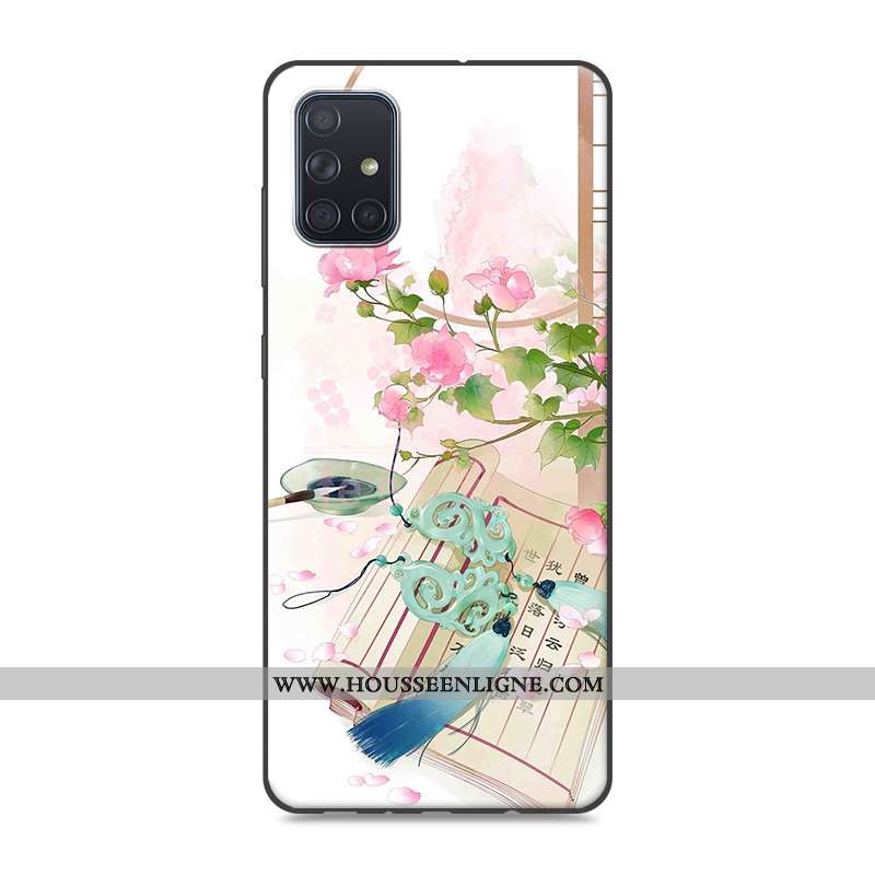 Coque Samsung Galaxy A71 Protection Vintage Étui Téléphone Portable Style Chinois Rose Silicone