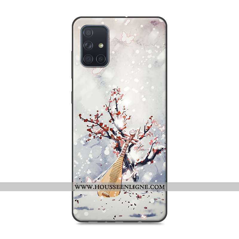 Coque Samsung Galaxy A71 Protection Vintage Étui Téléphone Portable Style Chinois Rose Silicone