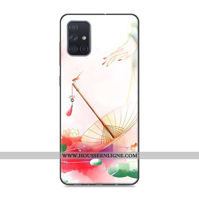 Coque Samsung Galaxy A71 Protection Vintage Étui Téléphone Portable Style Chinois Rose Silicone