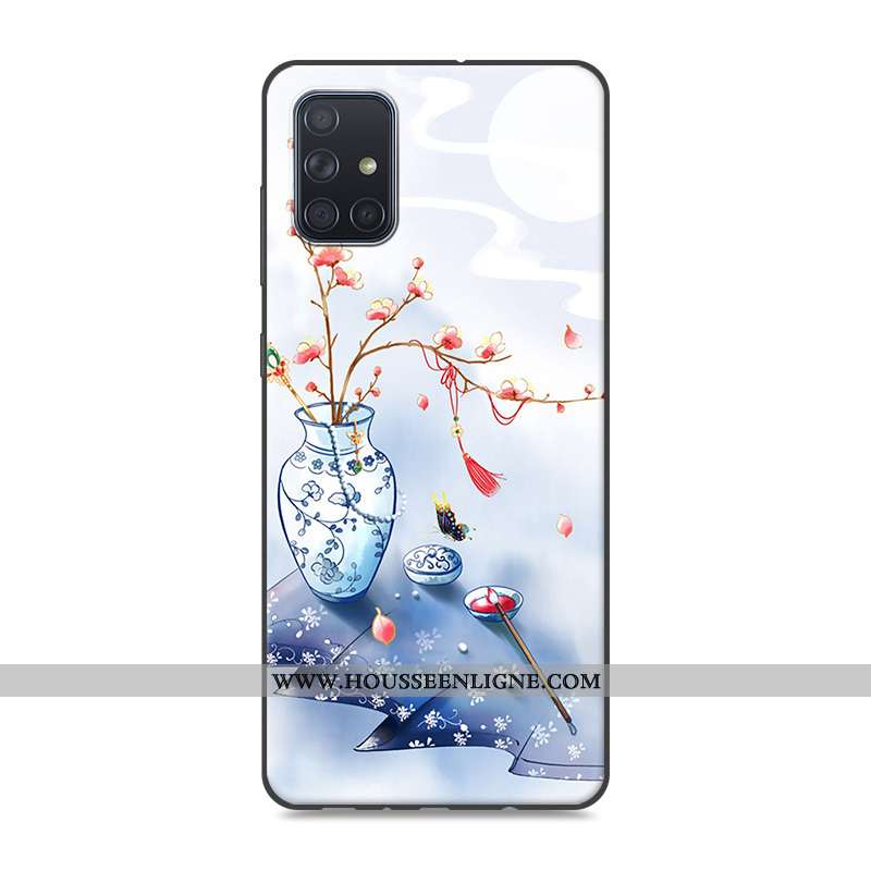 Coque Samsung Galaxy A71 Protection Vintage Étui Téléphone Portable Style Chinois Rose Silicone