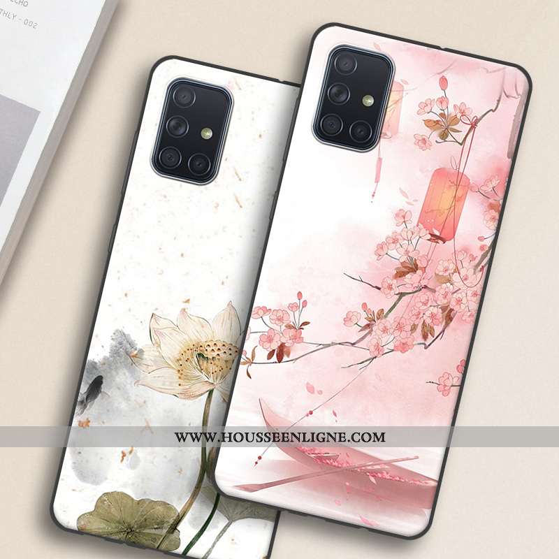 Coque Samsung Galaxy A71 Protection Vintage Étui Téléphone Portable Style Chinois Rose Silicone