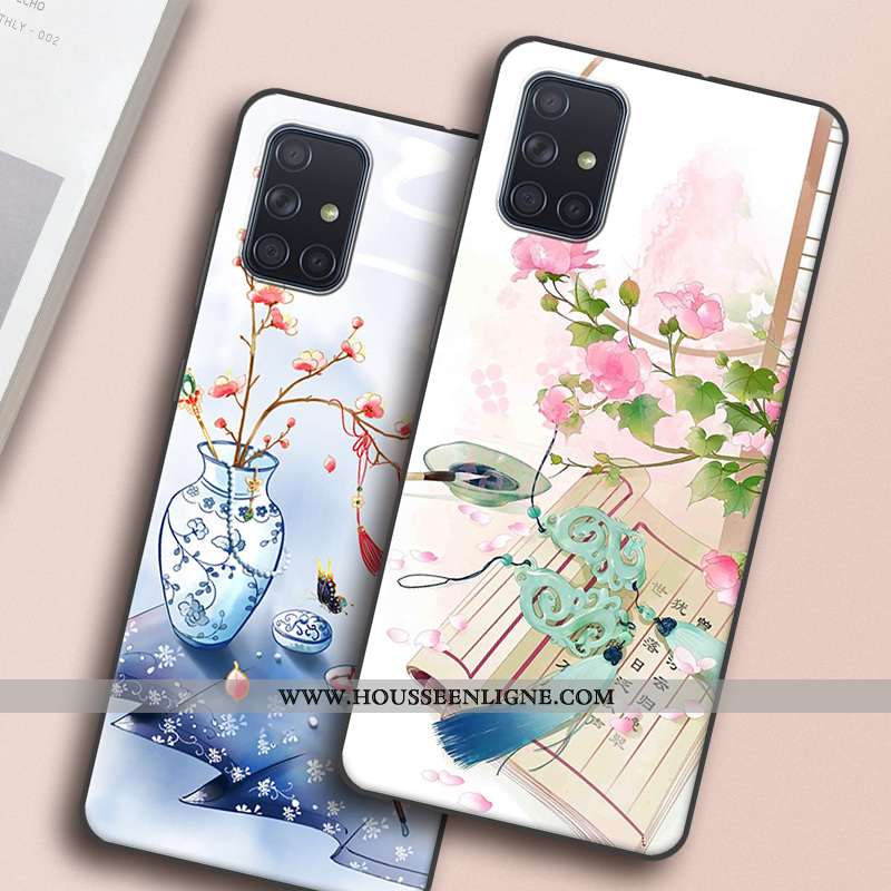 Coque Samsung Galaxy A71 Protection Vintage Étui Téléphone Portable Style Chinois Rose Silicone