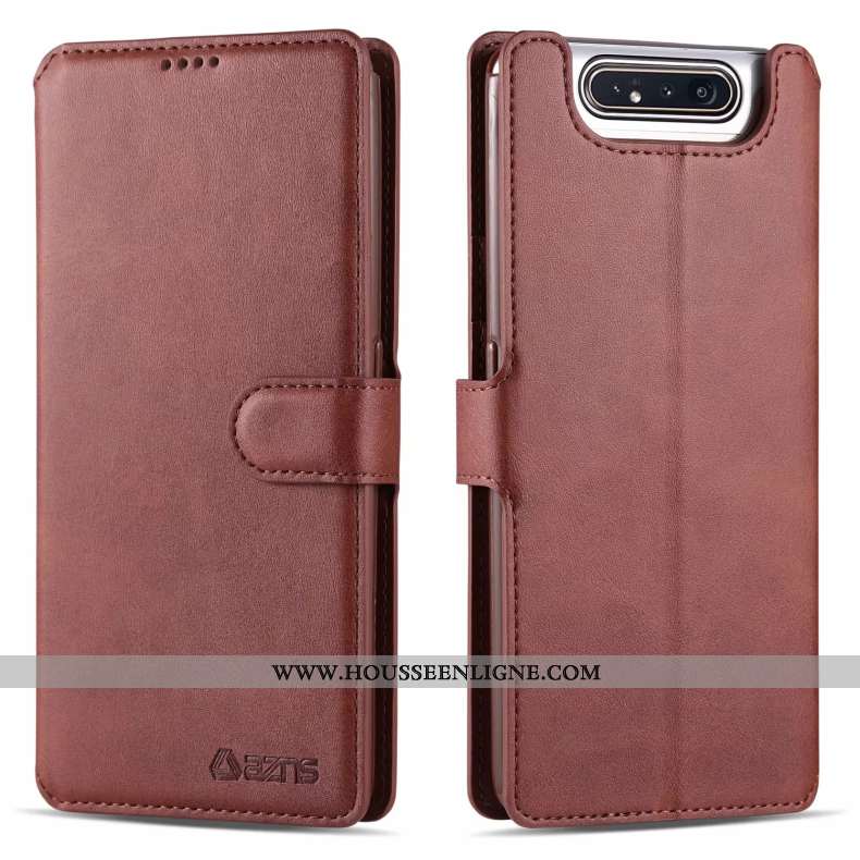 Coque Samsung Galaxy A80 Cuir Silicone Étoile Carte Incassable Protection Marron