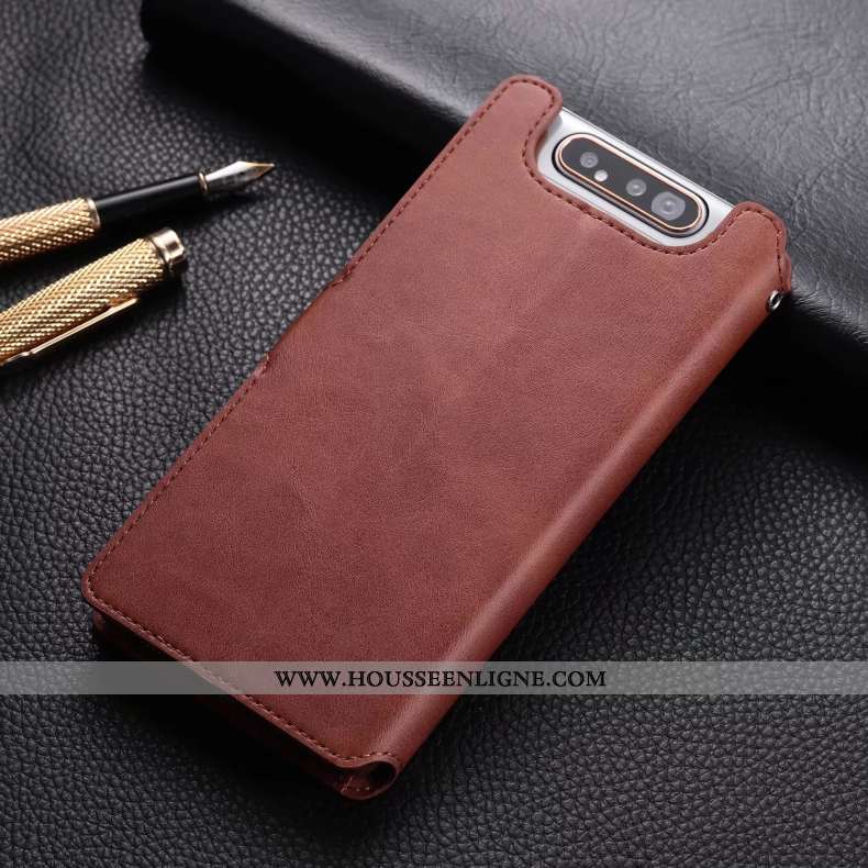 Coque Samsung Galaxy A80 Cuir Silicone Étoile Carte Incassable Protection Marron