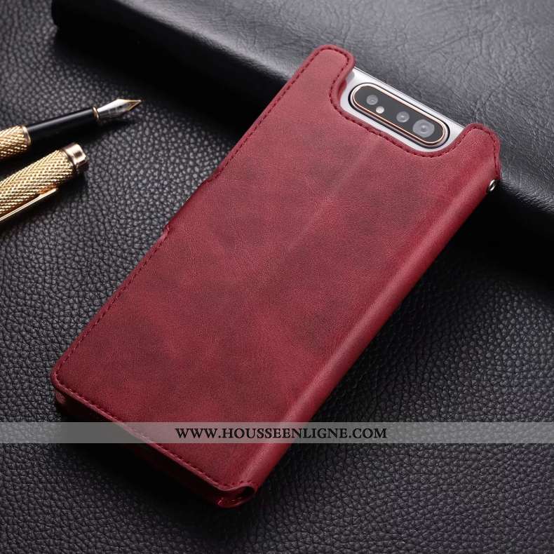 Coque Samsung Galaxy A80 Cuir Silicone Étoile Carte Incassable Protection Marron