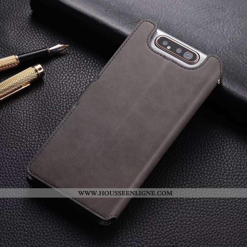 Coque Samsung Galaxy A80 Cuir Silicone Étoile Carte Incassable Protection Marron
