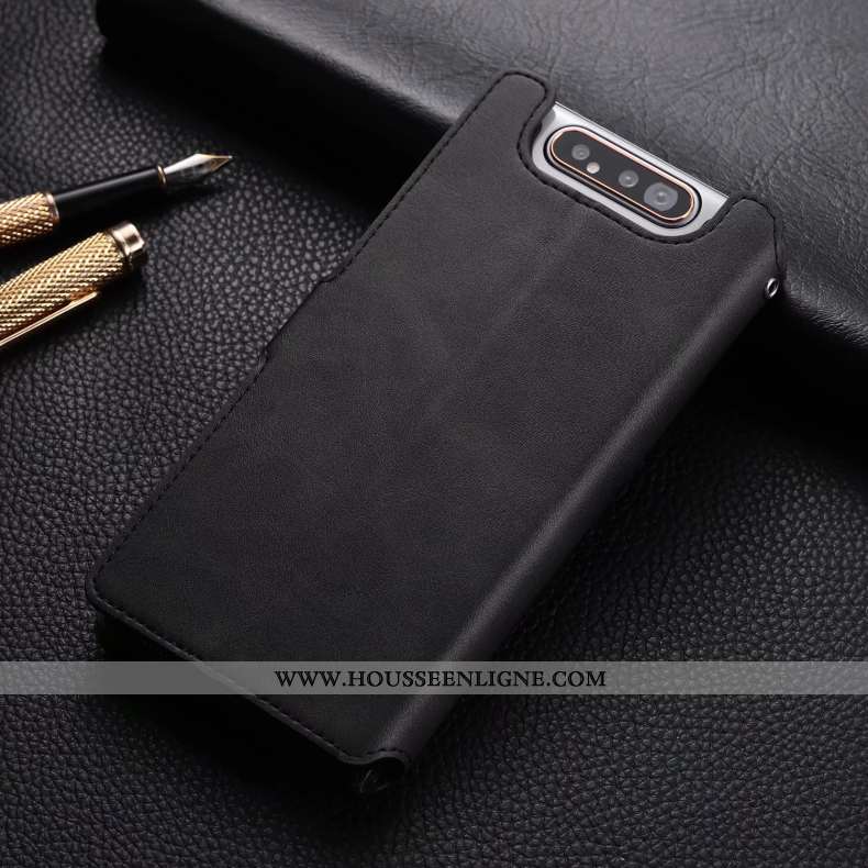 Coque Samsung Galaxy A80 Cuir Silicone Étoile Carte Incassable Protection Marron