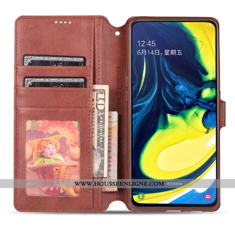 Coque Samsung Galaxy A80 Cuir Silicone Étoile Carte Incassable Protection Marron