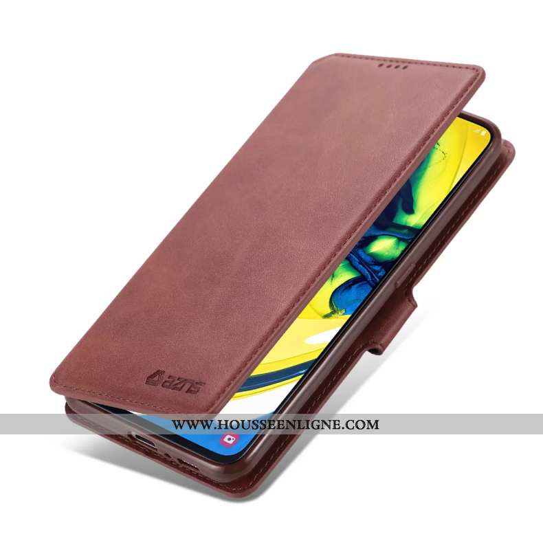 Coque Samsung Galaxy A80 Cuir Silicone Étoile Carte Incassable Protection Marron