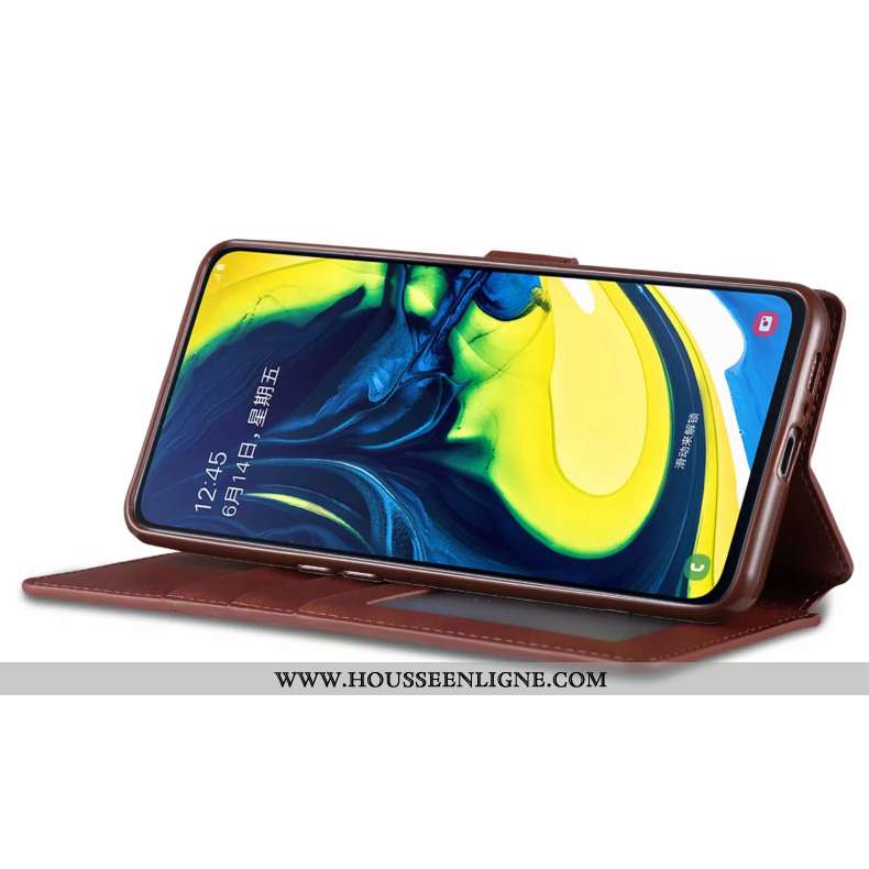Coque Samsung Galaxy A80 Cuir Silicone Étoile Carte Incassable Protection Marron