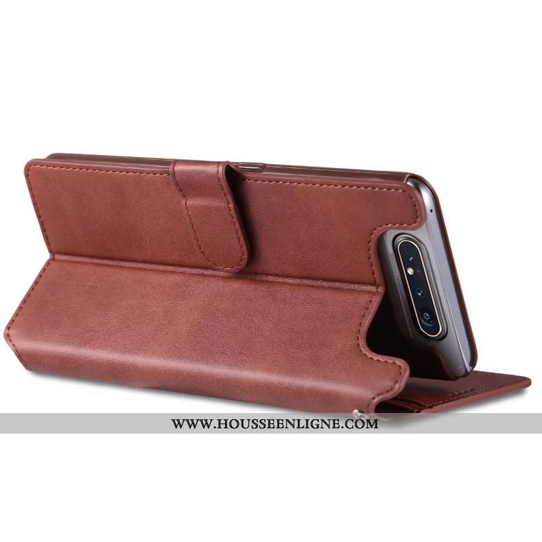 Coque Samsung Galaxy A80 Cuir Silicone Étoile Carte Incassable Protection Marron