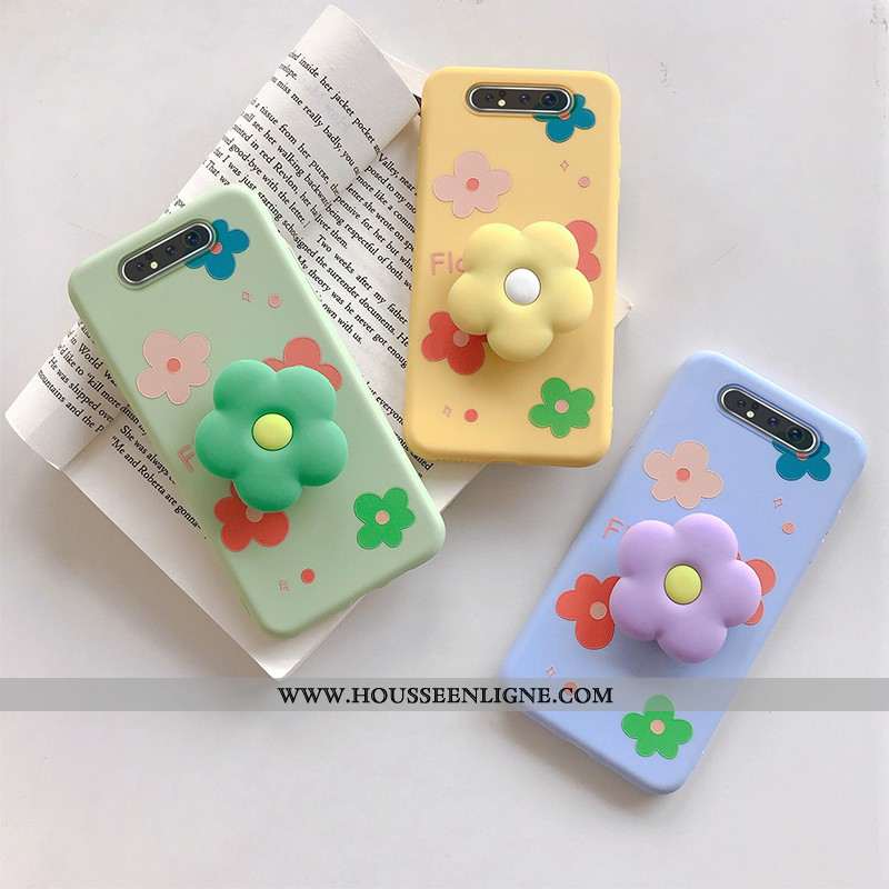 Coque Samsung Galaxy A80 Dessin Animé Charmant Tendance Fleur Peinture Silicone Verte