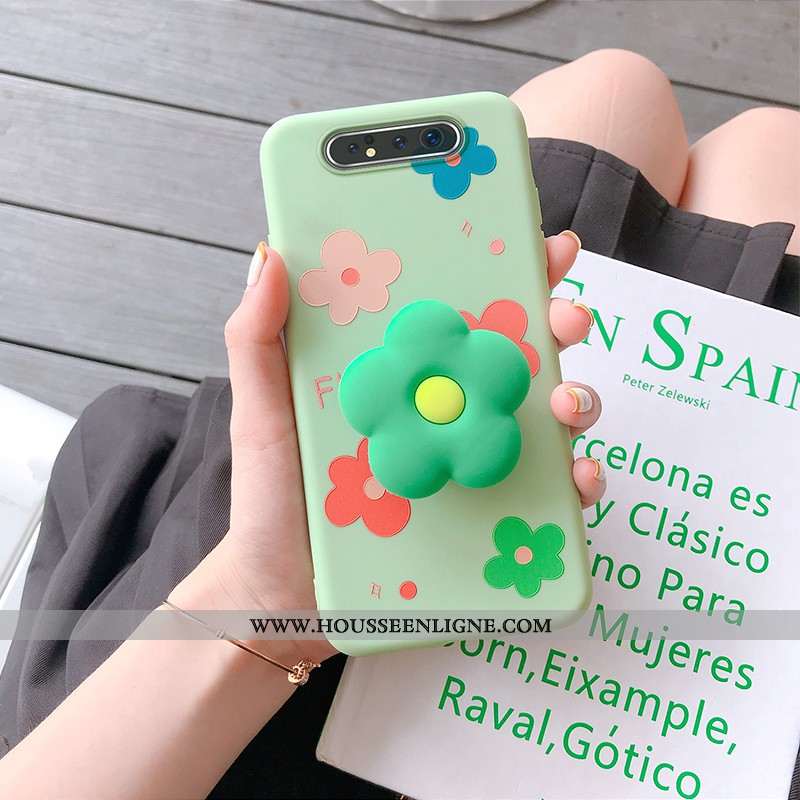 Coque Samsung Galaxy A80 Dessin Animé Charmant Tendance Fleur Peinture Silicone Verte