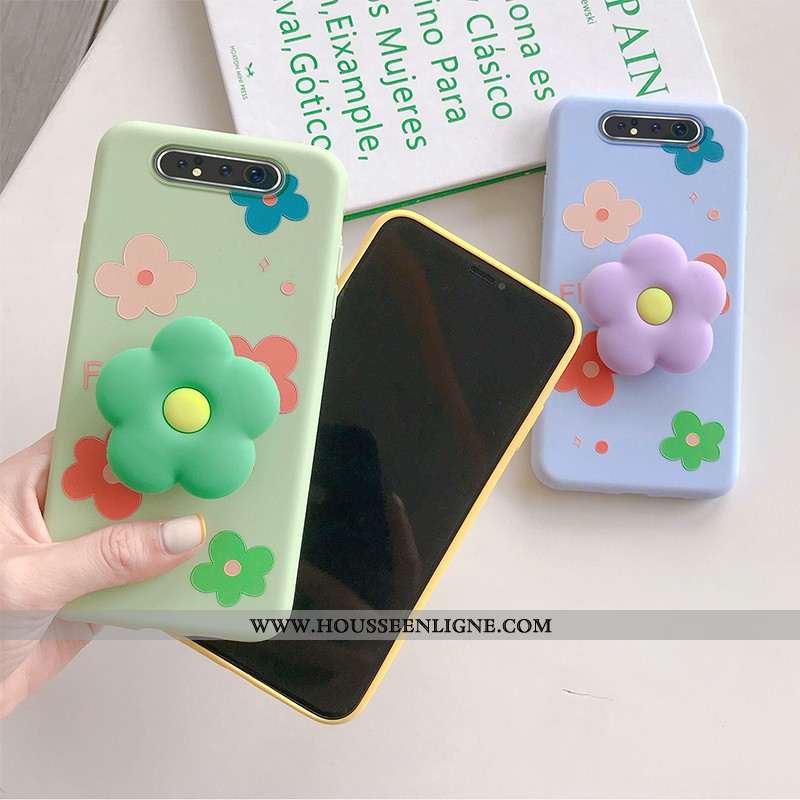 Coque Samsung Galaxy A80 Dessin Animé Charmant Tendance Fleur Peinture Silicone Verte