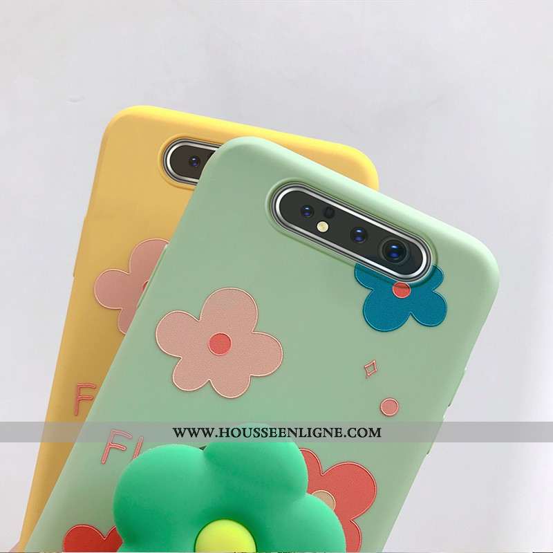 Coque Samsung Galaxy A80 Dessin Animé Charmant Tendance Fleur Peinture Silicone Verte