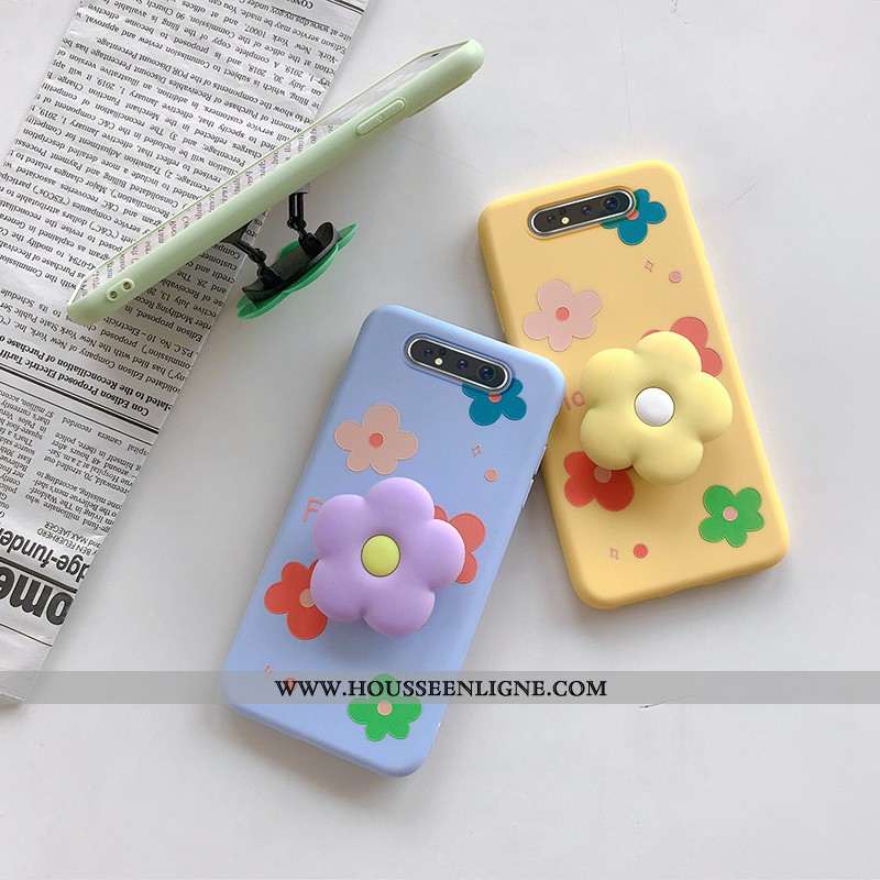 Coque Samsung Galaxy A80 Dessin Animé Charmant Tendance Fleur Peinture Silicone Verte