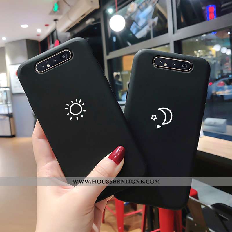 Coque Samsung Galaxy A80 Légère Mode Protection Incassable Délavé En Daim Noir Étoile