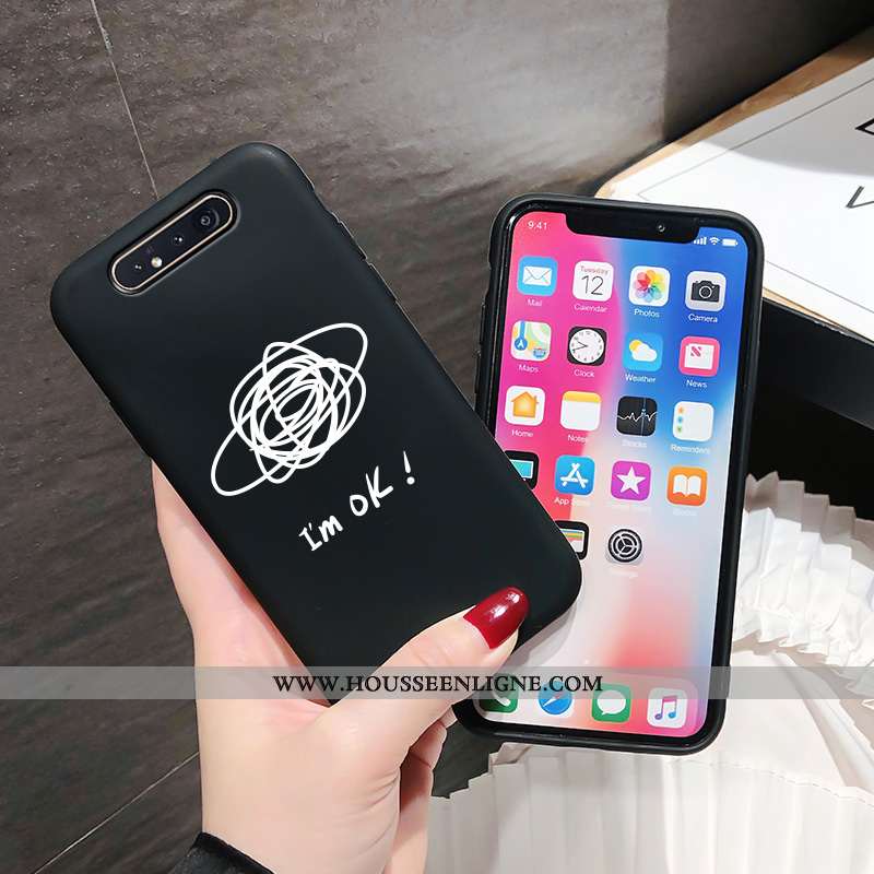 Coque Samsung Galaxy A80 Légère Mode Protection Incassable Délavé En Daim Noir Étoile