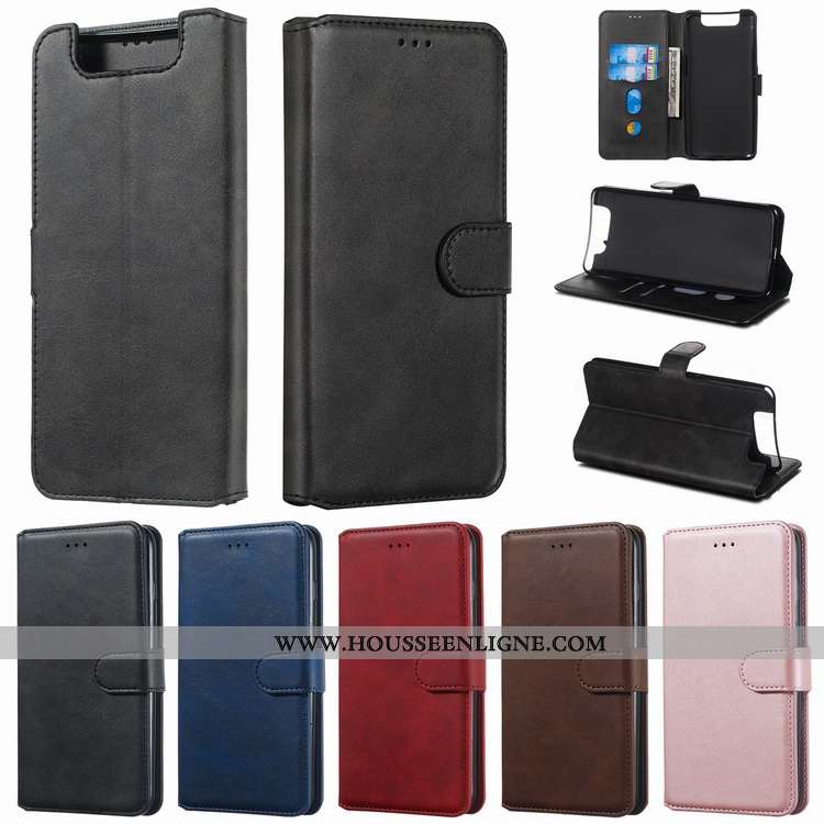 Coque Samsung Galaxy A80 Modèle Fleurie Fluide Doux Bovins Cuir Housse Étui Téléphone Portable Noir
