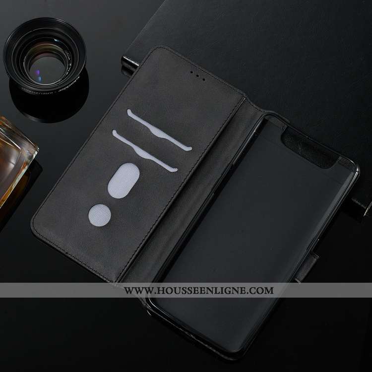 Coque Samsung Galaxy A80 Modèle Fleurie Fluide Doux Bovins Cuir Housse Étui Téléphone Portable Noir