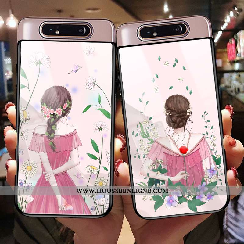 Coque Samsung Galaxy A80 Protection Verre Téléphone Portable Incassable Dessin Animé Mode Étui Rose