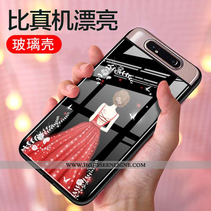Coque Samsung Galaxy A80 Protection Verre Téléphone Portable Incassable Dessin Animé Mode Étui Rose