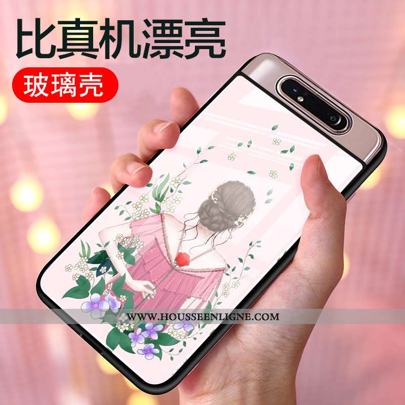 Coque Samsung Galaxy A80 Protection Verre Téléphone Portable Incassable Dessin Animé Mode Étui Rose