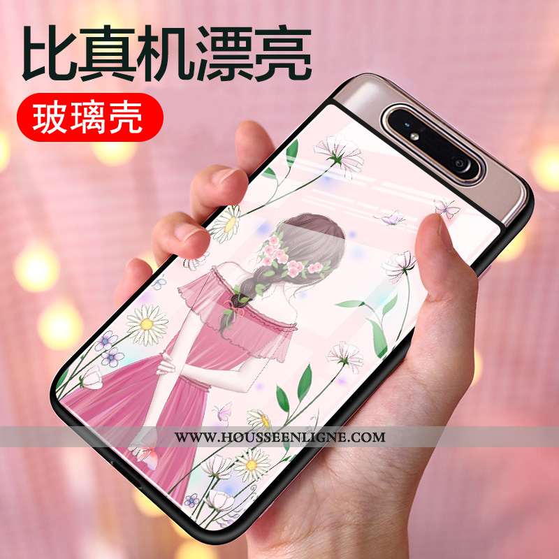 Coque Samsung Galaxy A80 Protection Verre Téléphone Portable Incassable Dessin Animé Mode Étui Rose