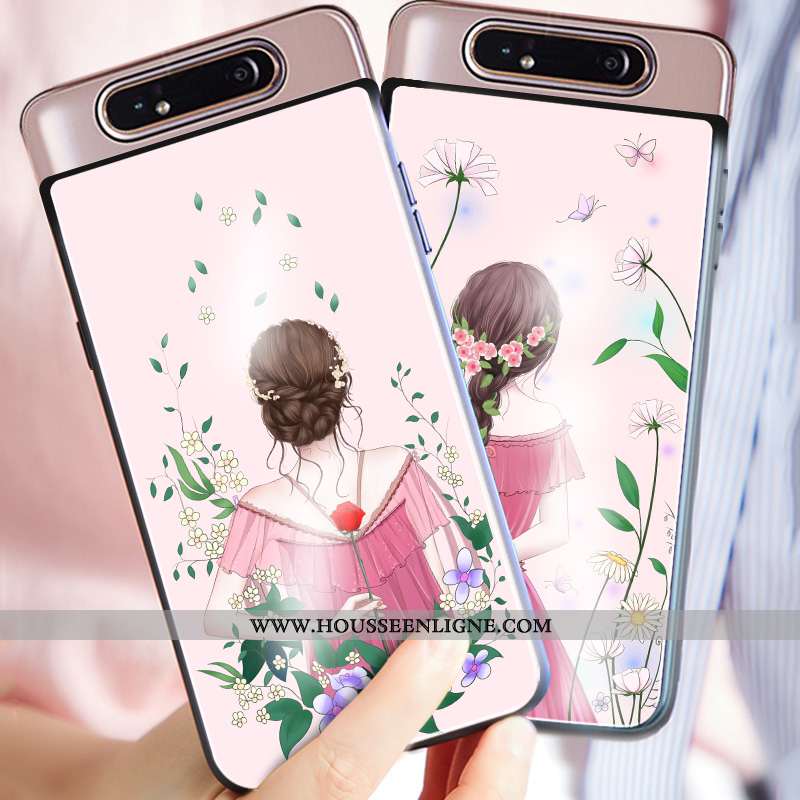 Coque Samsung Galaxy A80 Protection Verre Téléphone Portable Incassable Dessin Animé Mode Étui Rose