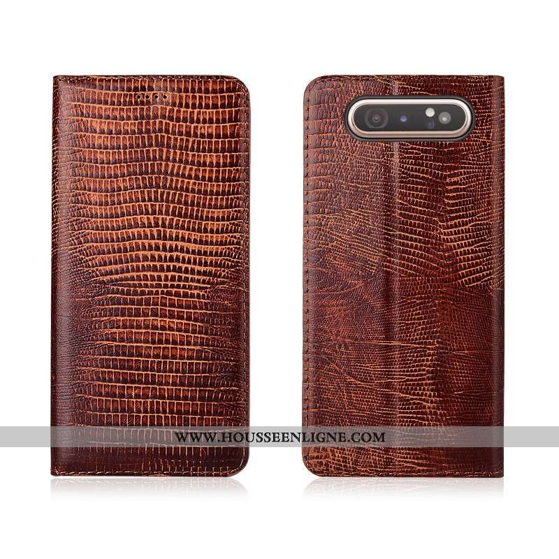 Coque Samsung Galaxy A80 Tendance Cuir Étoile Protection Délavé En Daim Véritable Fluide Doux Étui B