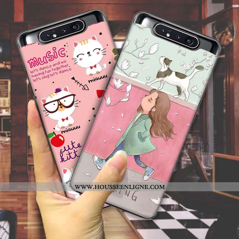 Coque Samsung Galaxy A80 Tendance Silicone Mode Tout Compris Amoureux Peinture Rose