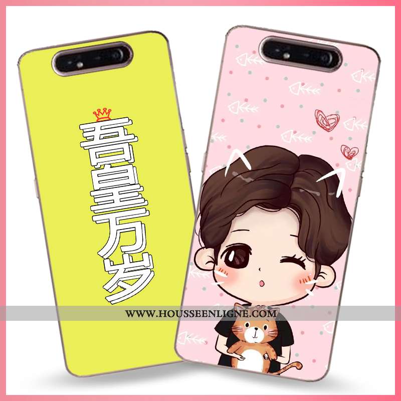 Coque Samsung Galaxy A80 Transparent Dessin Animé Fluide Doux Ultra Incassable Légère Étui Rose