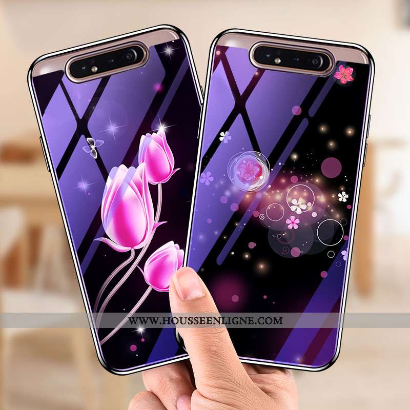 Coque Samsung Galaxy A80 Verre Tendance Téléphone Portable Violet Protection Étoile