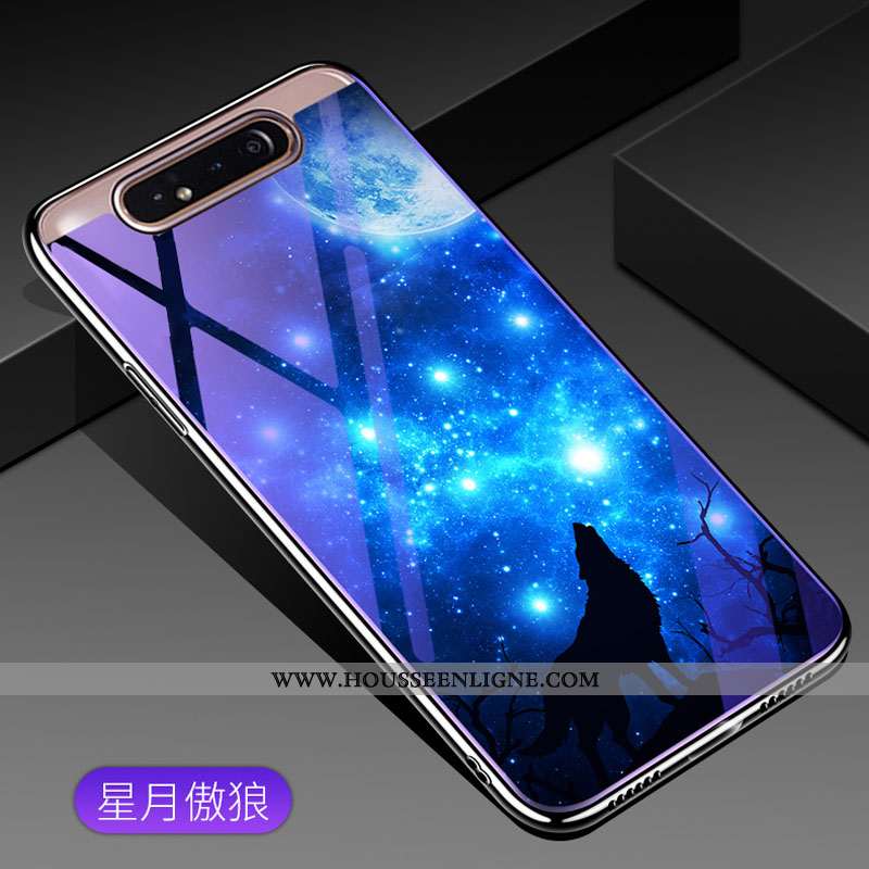 Coque Samsung Galaxy A80 Verre Tendance Téléphone Portable Violet Protection Étoile