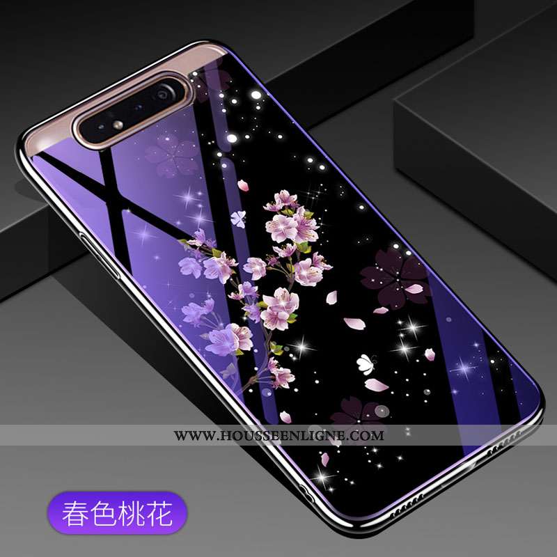 Coque Samsung Galaxy A80 Verre Tendance Téléphone Portable Violet Protection Étoile