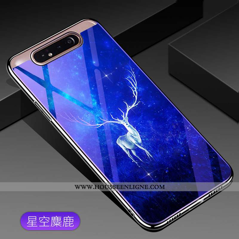 Coque Samsung Galaxy A80 Verre Tendance Téléphone Portable Violet Protection Étoile
