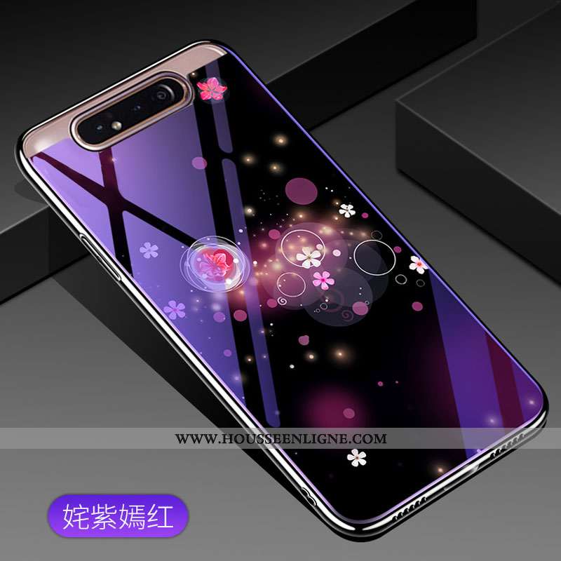 Coque Samsung Galaxy A80 Verre Tendance Téléphone Portable Violet Protection Étoile